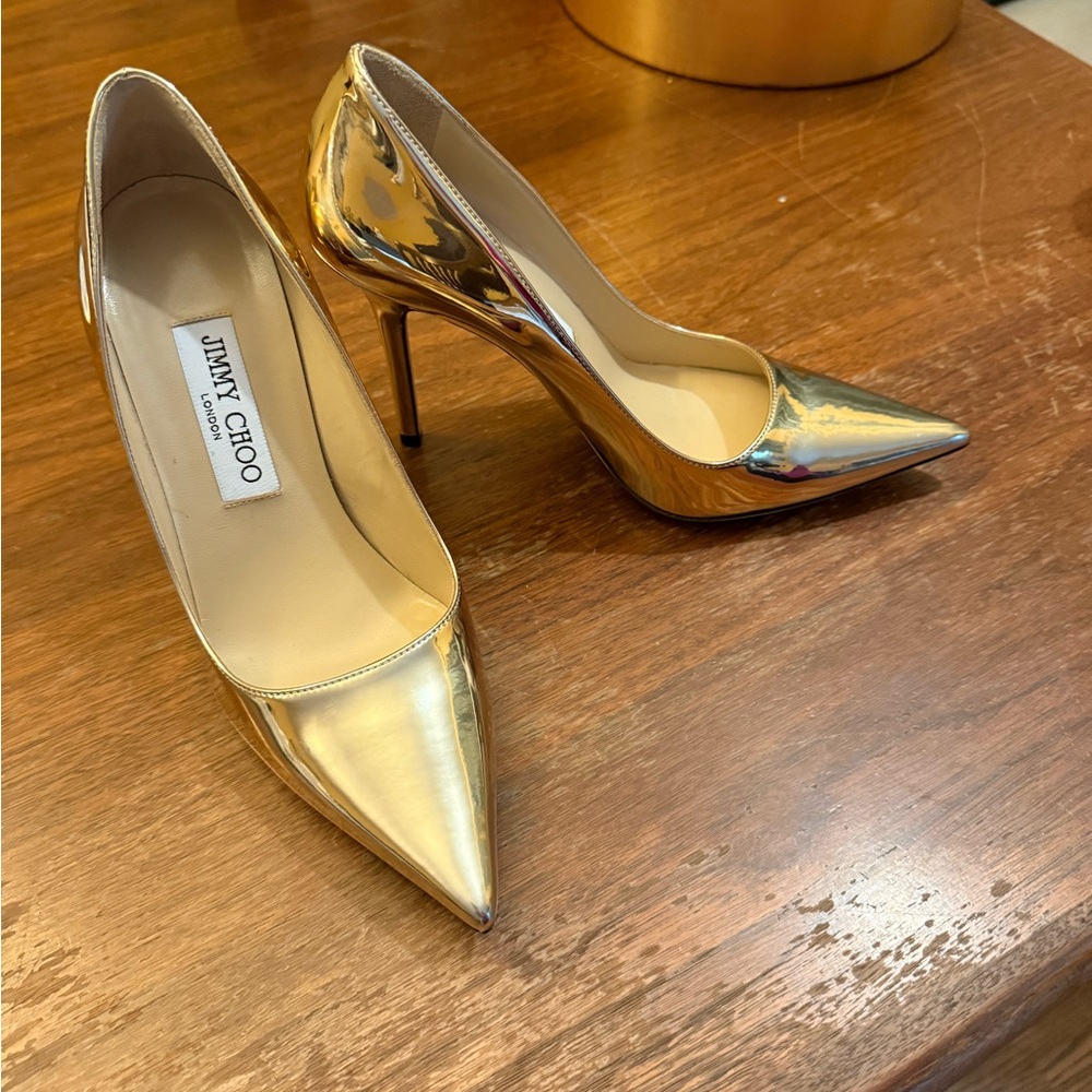 Jimmy Choo Metallic Gold Pointed Heels